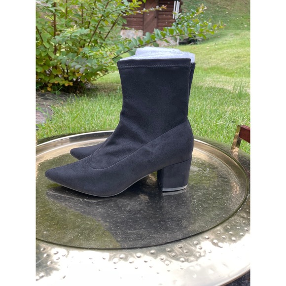 Lulus Black Sock Booties Pointed Toe Block Heel Ankle Boots Shoes 8.5 - Picture 2 of 9